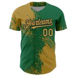 Personalized Old Gold Kelly Green-Black 3D Pattern Design Abstract Brush Stroke Authentic Baseball Jersey Team Custom Name and Number