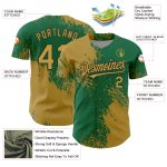 Personalized Old Gold Kelly Green-Black 3D Pattern Design Abstract Brush Stroke Authentic Baseball Jersey Team Custom Name and Number
