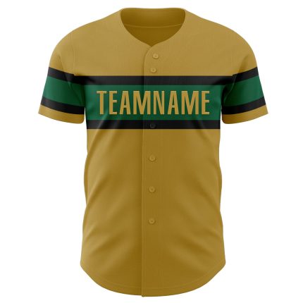 Personalized Old Gold Black Green Baseball Jersey - Authentic Sportswear Personalized Old Gold Kelly Green-Black Authentic