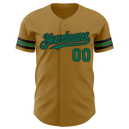 Personalized Old Gold Kelly Green-Black Authentic Baseball Jersey Team Custom Name and Number