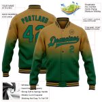 Personalized Old Gold Kelly Green-Black Bomber Full-Snap Varsity Letterman Fade Fashion Jacket Team Custom Name and Number