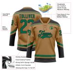 Personalized Old Gold Kelly Green-Black Hockey Lace Neck Jersey Team Custom Name and Number