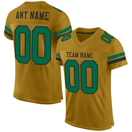 Personalized Old Gold Kelly Green-Black Mesh Authentic Football Jersey