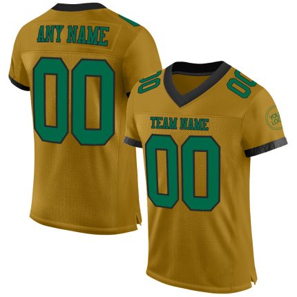 Personalized Old Gold Kelly Green-Black Mesh Authentic Football Jersey Team Custom Name and Number