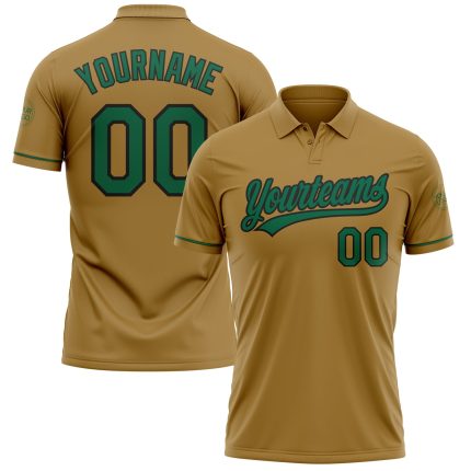 Personalized Old Gold Kelly Green-Black Performance Vapor Golf Polo Shirt Team Custom Name and Number