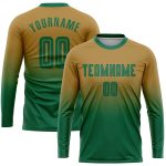 Personalized Old Gold Kelly Green Sublimation Long Sleeve Fade Fashion Soccer Uniform Jersey Team Custom Name and Number