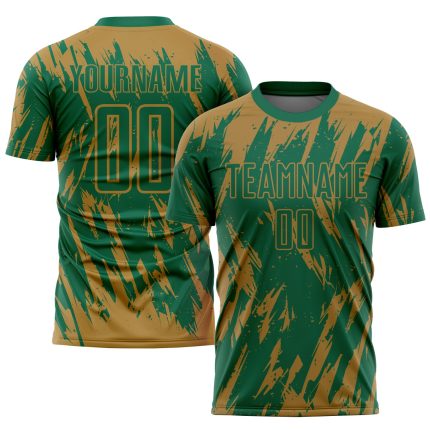 Personalized Old Gold Kelly Green Sublimation Soccer Uniform Jersey Team Custom Name and Number