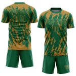 Personalized Old Gold Kelly Green Sublimation Soccer Uniform Jersey Team Custom Name and Number