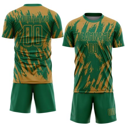 Personalized Old Gold Kelly Green Sublimation Soccer Uniform Jersey Team Custom Name and Number