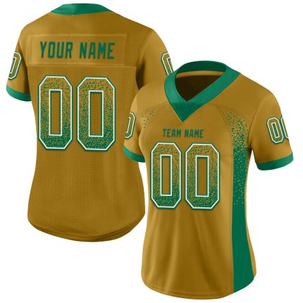 Personalized Old Gold Kelly Green-White Mesh Drift Fashion Football Jersey Team Custom Name and Number