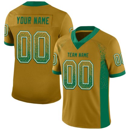 Personalized Old Gold Kelly Green-White Mesh Drift Fashion Football Jersey Team Custom Name and Number
