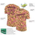 Personalized Old Gold Medium Pink-Black 3D Pattern Design Food Pizza Performance T-Shirt Team Custom Name and Number