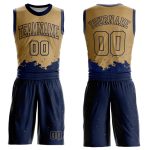 Personalized Old Gold Navy Color Splash Round Neck Sublimation Basketball Suit Jersey Team Custom Name and Number