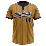 Personalized Old Gold Navy Pinstripe White Two-Button Unisex Softball Jersey Team Custom Name and Number