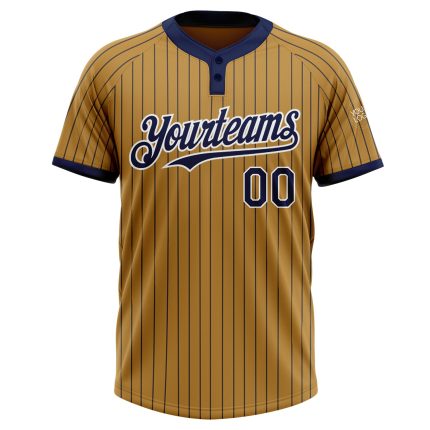 Personalized Old Gold Navy Pinstripe White Two-Button Unisex Softball Jersey Team Custom Name and Number