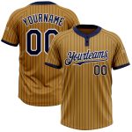 Personalized Old Gold Navy Pinstripe White Two-Button Unisex Softball Jersey Team Custom Name and Number