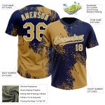 Personalized Old Gold Navy-White 3D Pattern Abstract Brush Stroke Two-Button Unisex Softball Jersey Team Custom Name and Number