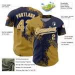 Personalized Old Gold Navy-White 3D Pattern Design Abstract Brush Stroke Authentic Baseball Jersey Team Custom Name and Number