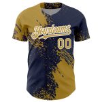 Personalized Old Gold Navy-White 3D Pattern Design Abstract Brush Stroke Authentic Baseball Jersey Team Custom Name and Number
