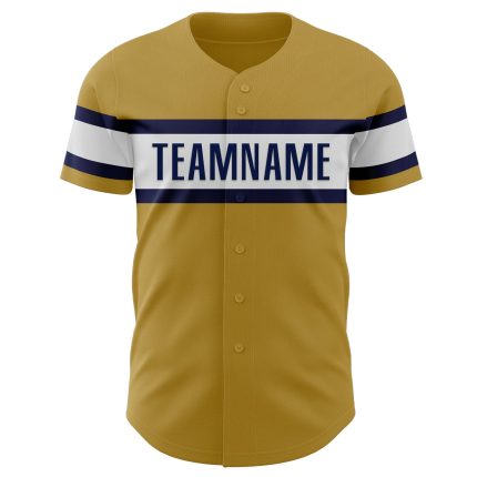 Personalized Old Gold Navy-White Authentic Baseball Jersey Team Custom Name and Number
