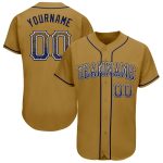 Personalized Old Gold Navy-White Authentic Drift Fashion Baseball Jersey Team Custom Name and Number