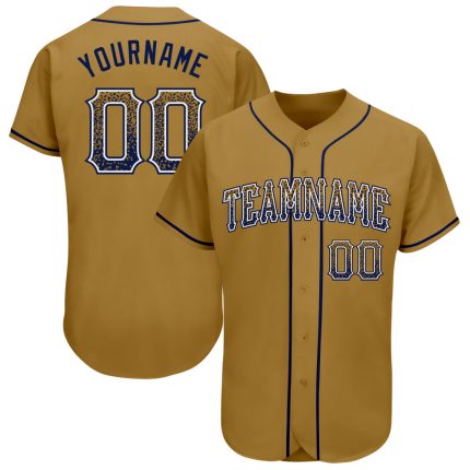 Personalized Old Gold Navy-White Authentic Drift Fashion Baseball Jersey Team Custom Name and Number