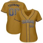 Personalized Old Gold Navy-White Authentic Drift Fashion Baseball Jersey Team Custom Name and Number