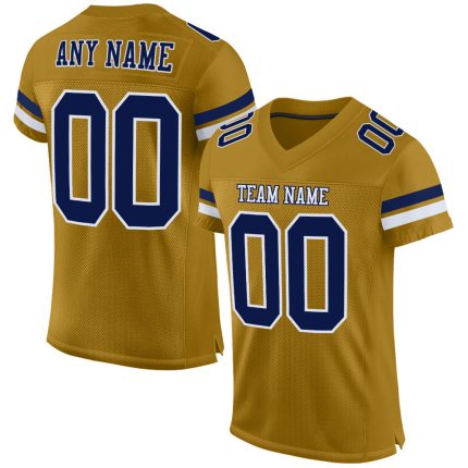 Personalized Old Gold Navy-White Mesh Authentic Football Jersey Team Custom Name and Number
