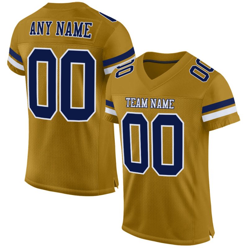 Personalized Old Gold Navy-White Mesh Authentic Football Jersey Team Custom Name and Number