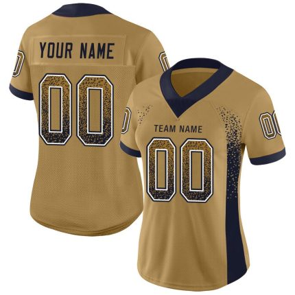 Personalized Old Gold Navy-White Mesh Drift Fashion Football Jersey Team Custom Name and Number