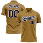Personalized Old Gold Navy-White Performance Vapor Golf Polo Shirt Team Custom Name and Number
