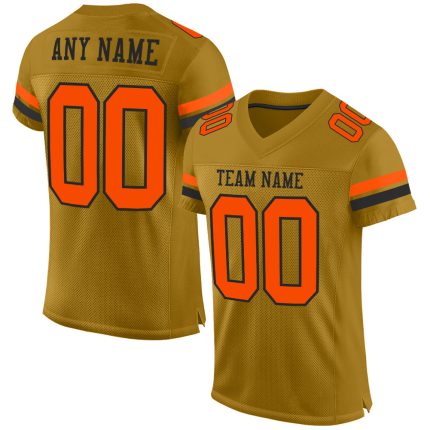 Personalized Old Gold Orange-Black Mesh Authentic Football Jersey