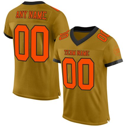 Personalized Old Gold Orange-Black Mesh Authentic Football Jersey Team Custom Name and Number