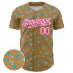 Personalized Old Gold Pink-White 3D Pattern Design Geometric Shape Authentic Baseball Jersey Team Custom Name and Number
