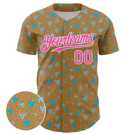 Personalized Old Gold Pink-White 3D Pattern Design Geometric Shape Authentic Baseball Jersey Team Custom Name and Number