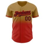Personalized Old Gold Pinstripe Black-Red Authentic Fade Fashion Baseball Jersey Team Custom Name and Number