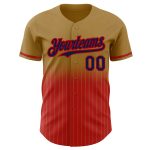 Personalized Old Gold Pinstripe Navy-Red Authentic Fade Fashion Baseball Jersey Team Custom Name and Number