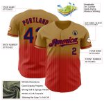Personalized Old Gold Pinstripe Navy-Red Authentic Fade Fashion Baseball Jersey Team Custom Name and Number