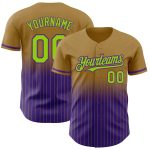 Personalized Old Gold Pinstripe Neon Green-Purple Authentic Fade Fashion Baseball Jersey Team Custom Name and Number