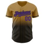 Personalized Old Gold Pinstripe Purple-Black Authentic Fade Fashion Baseball Jersey Team Custom Name and Number