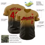 Personalized Old Gold Pinstripe Red-Black Authentic Fade Fashion Baseball Jersey Team Custom Name and Number
