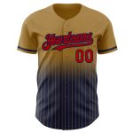 Personalized Old Gold Pinstripe Red-Navy Authentic Fade Fashion Baseball Jersey Team Custom Name and Number