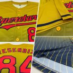Personalized Old Gold Pinstripe Red-Navy Authentic Fade Fashion Baseball Jersey Team Custom Name and Number