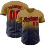 Personalized Old Gold Pinstripe Red-Navy Authentic Fade Fashion Baseball Jersey Team Custom Name and Number