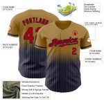 Personalized Old Gold Pinstripe Red-Navy Authentic Fade Fashion Baseball Jersey Team Custom Name and Number