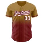 Personalized Old Gold Pinstripe White-Crimson Authentic Fade Fashion Baseball Jersey Team Custom Name and Number