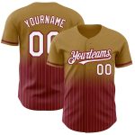 Personalized Old Gold Pinstripe White-Crimson Authentic Fade Fashion Baseball Jersey Team Custom Name and Number