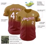 Personalized Old Gold Pinstripe White-Crimson Authentic Fade Fashion Baseball Jersey Team Custom Name and Number