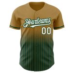 Personalized Old Gold Pinstripe White-Green Authentic Fade Fashion Baseball Jersey Team Custom Name and Number