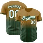 Personalized Old Gold Pinstripe White-Green Authentic Fade Fashion Baseball Jersey Team Custom Name and Number